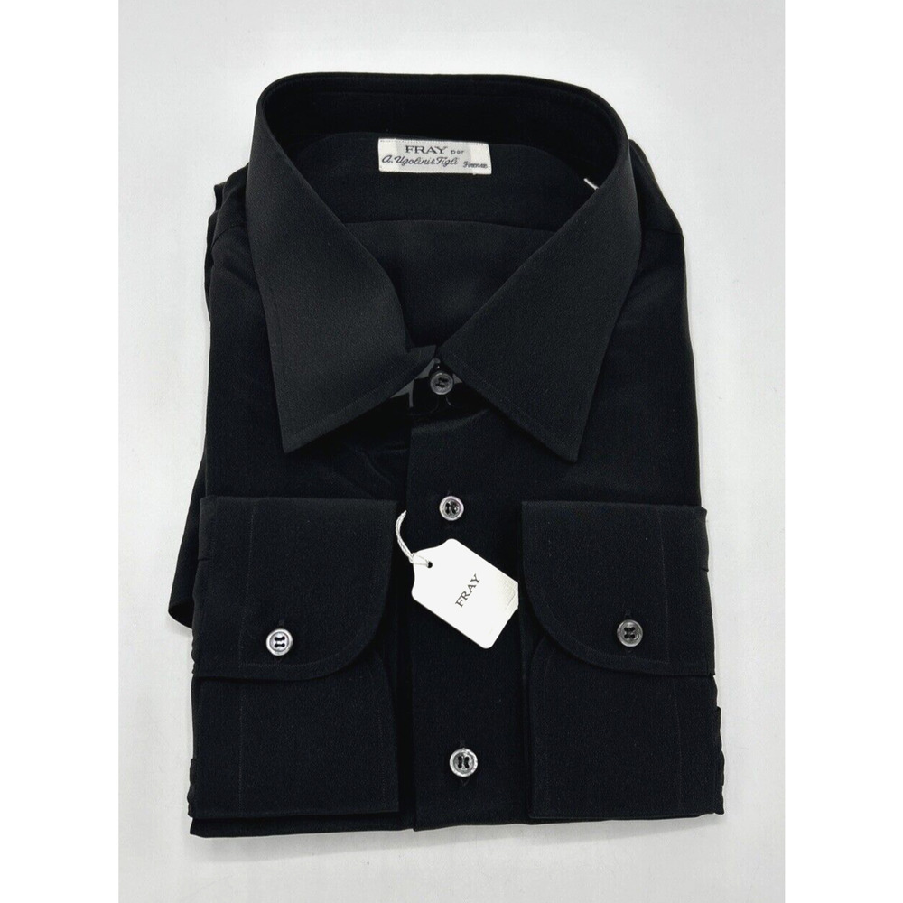 A Ugolini & Figli Fray Luxury 100% Silk Dress Shirt Size 18.5/46 Black Italy NWT